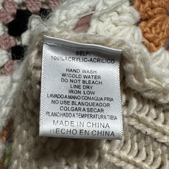 Listicle Gabbie Crochet Sweater Womens M Beige Granny Square Cottagecore Boho - Picture 7 of 11